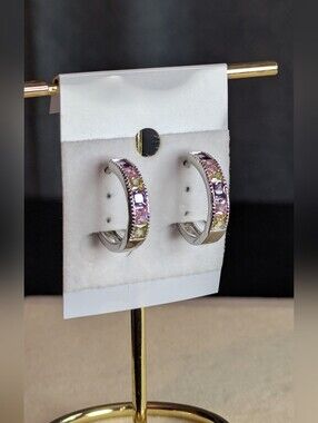 18k White Gold Filled Hoops With AAA Multicolor Czs W080326-2